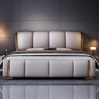 Cama Moderna de Alta Gama con Almacenamiento, Estilo Minimalista, Cuero, 1.8M, Base de Cama King Size, Popular Juego de Cama con Estructura de Madera Italiana de Lujo