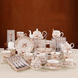 Service à café en céramique Coffret cadeau Théière à thé Tasse haut de gamme Ensemble de table 72 pcs en céramique - Product Image 1