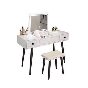 Table de toilette compacte de luxe moderne et durable avec grands tiroirs de rangement et miroir LED pour chambre d'hôtel - Product Image 1