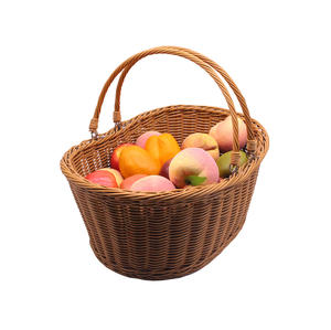 Panier de rangement ovale à fond <span class=keywords><strong>plat</strong></span> de qualité supérieure, écologique, en plastique, avec poignée en <span class=keywords><strong>rotin</strong></span>, pour aliments et fruits - Product Image 3