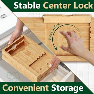 Bamboo <b>Bath</b> Caddy with Fold and Lock Design 30 to 43 Expandable Bathtub Tray, Easy <b>Storage</b> Folding Hinges - Product Image 4