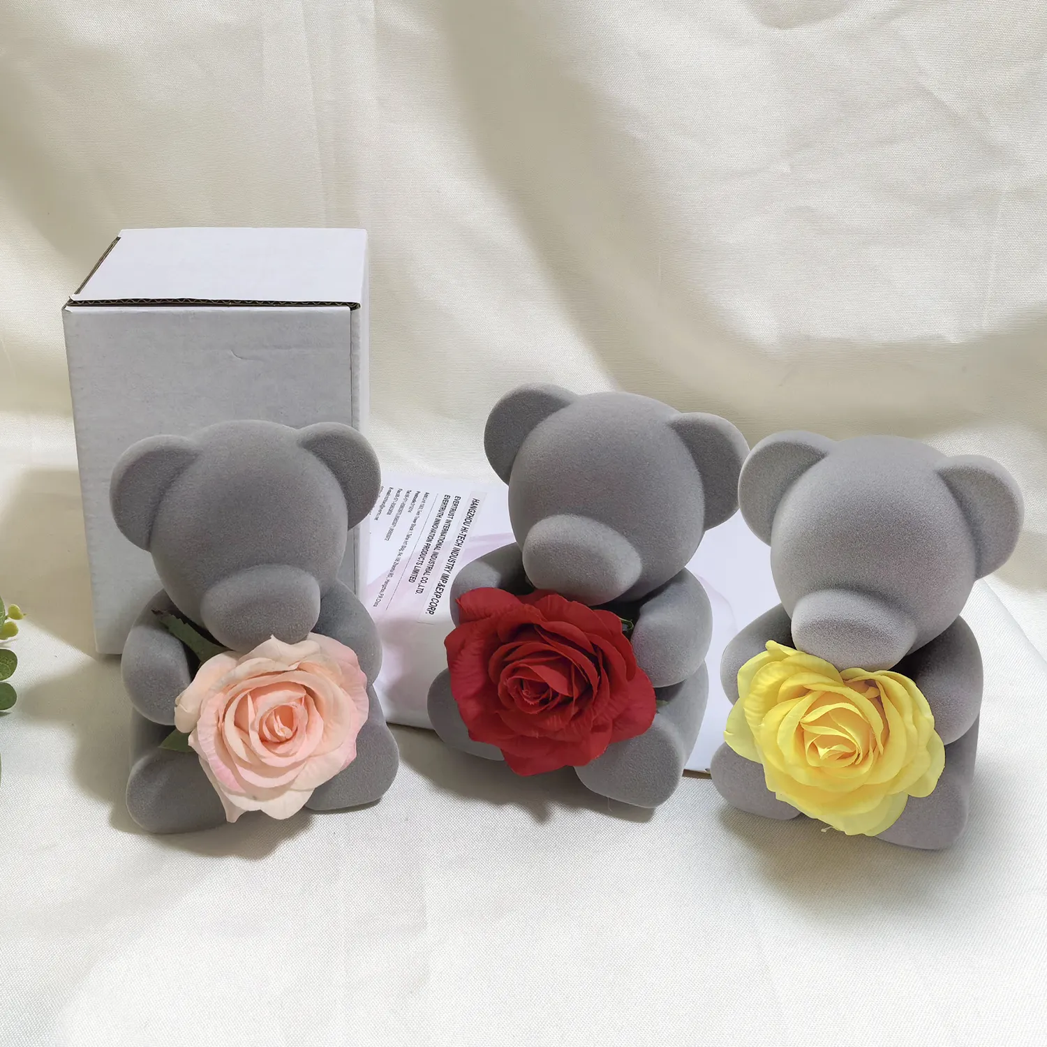Regalo del Día de San Valentín flocado oso muñeca preservada jabón Artificial Rosa flor regalos para mujeres mamá