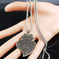 Portugal Folk Viana Coeur Fleur Pendentif Collier pour Femmes Hommes En Acier Inoxydable Argent Couleur Vintage Chaîne Bijoux (NL639)