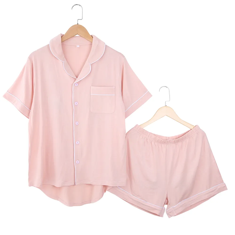 Super Soft Summer Female Night Pajamas Custom Color Sleepwear 2 piece clothing set Comfortable Bamboo Cotton Mommy Pajamas