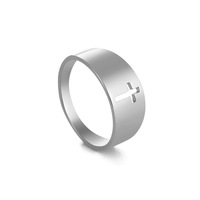 Croix religieuse bague en acier inoxydable hommes et femmes Simple galvanoplastie ne se décolore pas croix creuse or argent bague noire