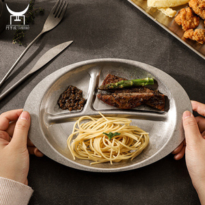 Plateau à aliments et vaisselle d'extérieur, <span class=keywords><strong>assiette</strong></span> en acier inoxydable, style rétro, japonais, coréen ancien gris <span class=keywords><strong>assiette</strong></span> de collation, <span class=keywords><strong>dessert</strong></span> gâteau plateau à aliments et vaisselle pour le plein air - Product Image 4