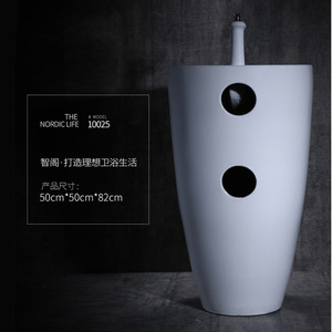 Shangqi อ่างล้างหน้าแบบชิ้นเดียวผลิตจากโรงงานในห้องน้ำ500x500x820mm อ่างล้างหน้าแนวตั้งแบบบูรณาการ - Product Image 5