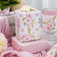 Kertas Kado Bunga Pink 47.23 Sq Ft Kertas Pembungkus Hadiah Bolak-Balik Untuk Ulang Tahun Hari Valentine Hari Ibu Wisuda Kerajinan Tangan
