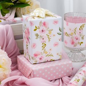 Pink Floral Wrapping <b>Paper</b> 47.23 Sq Ft Reversible Gift Wrap For Birthday Valentine Mothers Day Graduation Craft - Product Image 4