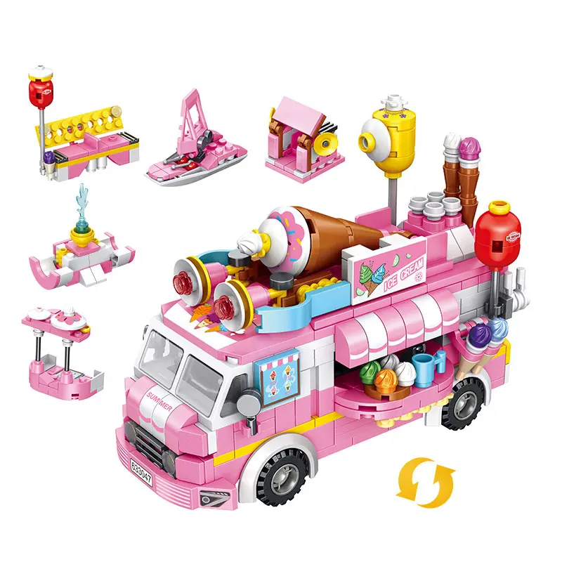 553PCS Ice Cream Truck Set Toys 25 modelli Pink Building Bricks Toys STEM Toys for Girls