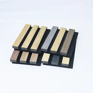 Desain Amer panel dinding kedap suara Strip kayu bahan isolasi akustik kain gantung berlubang