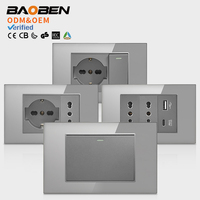 BAOBEN Prise murale italienne EU avec panneau en verre, assemblage facile, gris, avec interrupteur de charge rapide USB-C et USB-A