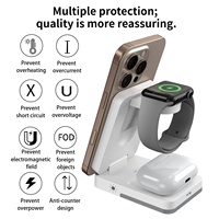 Station de charge sans fil magnétique pliable multifonctionnelle portable Écouteurs Montre intelligente Téléphone Chargeur rapide Support avec lampe de nuit