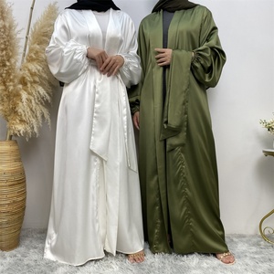 Hot Sell <b>Thick</b> Satin Open Abaya With Wide Sleeves Muslim Women Abayas <b>Cardigan</b> With Side Pockets 10 Colors 1917# - Product Image 1