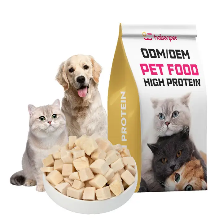 Direkt verkaufs preis Großhändler Protein reiches Hühner fleisch würfel Haustier Trocken futter Gefrier getrocknetes Katzen hund behandelt Futter