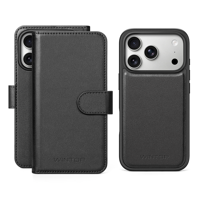 WINTOP Eco-Friendly Bio-Based PU Detachable Magnetic Flip Wallet Case for iPhone 15/14/13/12/11 Series Card Holder Phone Case