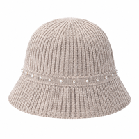 Chapeau Bob Élégant Orné de Perles pour Femme, Casquette de Pêcheur d'Hiver à Motif Côtelé, Chapeau Chic Décontracté pour le Quotidien et l'Extérieur