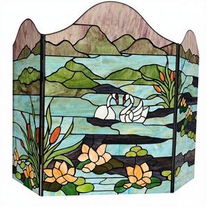 Preciosa Biombo para Chimenea con Vidrieras Tiffany de Pájaros, Estructura Sólida, Diseño Europeo, Alta Transmitancia de Luz, Decoración - Product Image 1