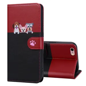Cute Cartoon Cat Dog Pattern Wallet Leather Phone Case For iPhone 6 Plus