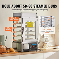 Mesin Penghangat Makanan 5 Tingkat Komersial, Mesin Pengukus Roti, Kontrol Suhu 86-230F, Stainless Steel, Pemanas Uap LED, Dim Sum