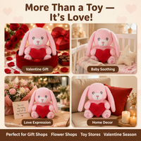 Peluche Lapin de la Saint-Valentin, Doux et Mignon, Jouet en Peluche Kawaii Tenant un Cœur, Mochi Squishy, Décoration d'Intérieur, Cadeau Romantique