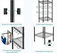 Armoire organisateur de rangement de placard, porte-vêtements en métal à 6 niveaux, 3 tiges de suspension extensibles, noir, prix d'usine, tarifs bas
