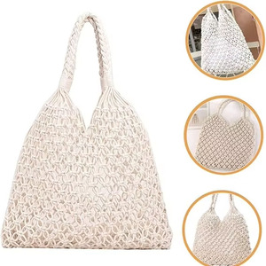 Bolso de mano de malla tejida a mano con logotipo personalizado para mujer, bolso de playa de verano de ganchillo de algodón, bolso de hombro de compras de malla para viaje - Product Image 3