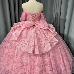 Robe de bal rose Lsmu184 pour Quinceañera, longueur ras du sol, traîne chapelle, en satin moderne et dentelle, robe de soirée Jancember - Product Image 4