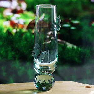 Flûte à <span class=keywords><strong>champagne</strong></span> <span class=keywords><strong>en</strong></span> <span class=keywords><strong>verre</strong></span> personnalisée, esthétique et créative, avec dégradé vert, motif papillon, pour fête et mariage, ornée de diamants - Product Image 2