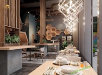 Café en 3D Design d'intérieur Café moderne Concept d'aménagement Café-boutique Café-bar confortable Restaurant Ensemble de meubles en vente
