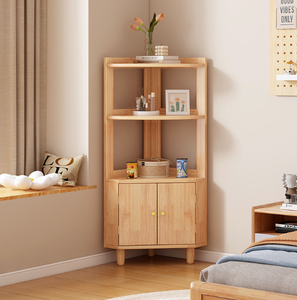 3 4 Tier Detachable Solid Wood <strong>Corner</strong> Cabinet Modern Minimalist Bookshelf Storage <strong>Unit</strong> Perfect for <strong>Small</strong> Apartment Living Space - Product Image 5