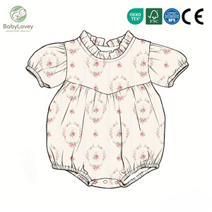 Babylovey ODM OEM Mono de Verano para Bebé Niña con Volantes, Estampado Floral Vintage, de Bambú, Venta al por Mayor - Product Image 2