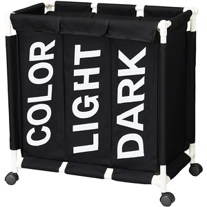 Thùng đựng đồ giặt trẻ em bằng polyester gấp 3 ngăn, thiết kế bóng rổ in 3D, có nắp dây thừng và bánh xe - Product Image 3