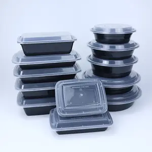 Yiqiang yuvarlak plastik gıda depolama öğle yemeği planı gitmek kutusu tek kullanımlık çıkar kaseler siyah dayanıklı mikrodalga yemek kabı