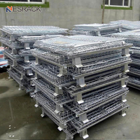 Kandang Penyimpanan Industri Mini Tugas Berat Grosir, Kontainer Kawat Baja Lipat untuk Penyimpanan Gudang, Rak Pallet Terkemas