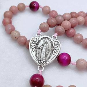 宗教的な母メアリー聖母奇跡的なメダルロザリオモルガナイトビーズカトリック結び目ロザリオと十字架 - Product Image 5