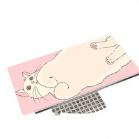 MAIRUIGE Alas Mouse Gaming PC Karet Anti Selip Bergaya Keren dengan Pola Kucing Lucu Latar Belakang Pink 400x900mm 3mm Tersedia di Stok