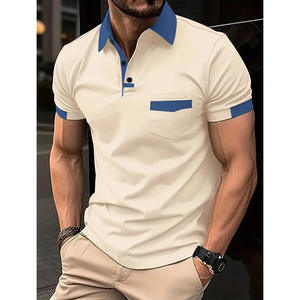 Polo de <span class=keywords><strong>Hombre</strong></span> con Bolsillo y Bloques de Color 2025, Estilo Europeo Americano, Informal, Deportivo, Transfronterizo, para Verano - Product Image 1