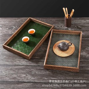 Wooden Serving Tray Rectangular Enamel Glass Inlay Decorative <b>Teacup</b> Plate For Tea Set Home Use - Product Image 2