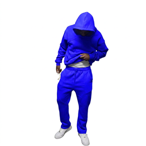 Ensemble de survêtement sportif décontracté pour hommes, coupe ajustée, en tissu éponge uni, séchage rapide, avec sweat à capuche et pantalon de jogging, style streetwear - Product Image 4