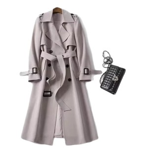 Manteau long trench-coat pour femme, kaki, coupe ample, ceinturé, longueur genou, printemps automne, style décontracté européen américain - Product Image 5