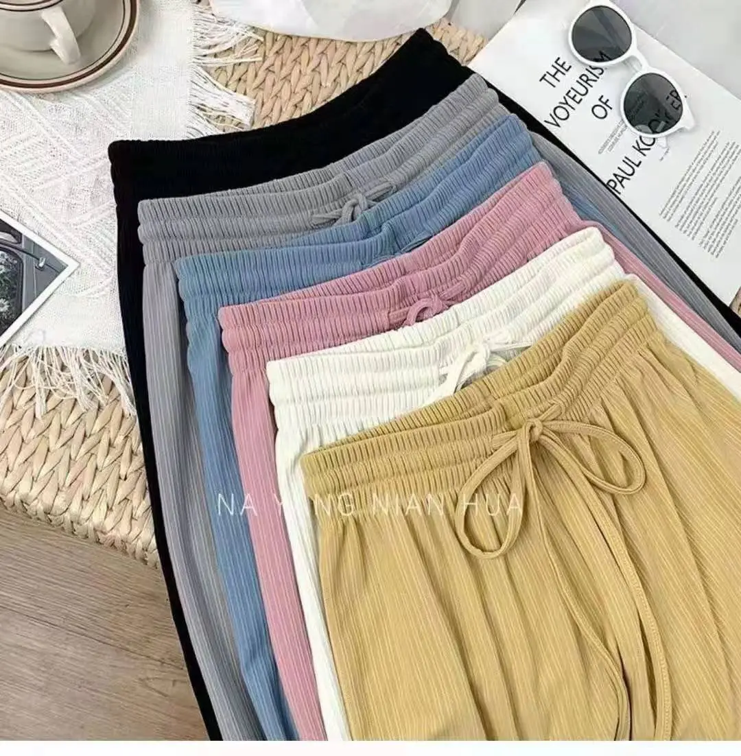 Summer new large size women's high waist hanging loose casual straight OL pants