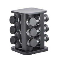 Ensemble de 12 pots à épices contemporains en verre avec couvercle en métal noir et support rotatif en métal pour la cuisine, capacité de 3 oz, shaker à épices