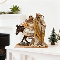 Crèche de Noël Sainte Famille en résine, figurine décorative avec robes en tissu, décoration religieuse d'intérieur pour table, cadeau de Noël pour la maison