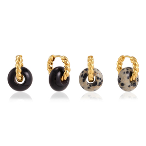 Orecchini e Collana Vintage J&D in Pietra Naturale Ossidiana Dalmatina con Corda Intrecciata in Acciaio Inossidabile Placcato Oro 18K, Regalo per Donne - Product Image 3