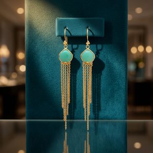 Boucles d'oreilles pendantes unisexes tendance en chrysoprase, argent sterling 925 plaqué or 14 carats, forme coussin, pour anniversaire - Product Image 2