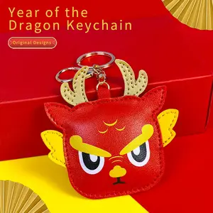 2024 New Year Of The Dragon Leather Keychain Chinese Zodiac Red Tide Cartoon Chinese Style Men And Women Pendant Gift