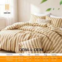 Housse de couette rayée marron en viscose 100 % biologique issue du bambou, respirante, avec rayures rouges, pour lit Queen Size – Collection Rafraîchissante