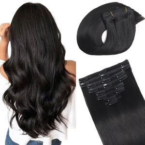 Extensiones de Cabello con Clip, Cabello Humano Real, Extensiones de Cabello Humano Virgen Liso con Clip para Mujer, 8 Piezas por Set con Doble Trama - Product Image 1