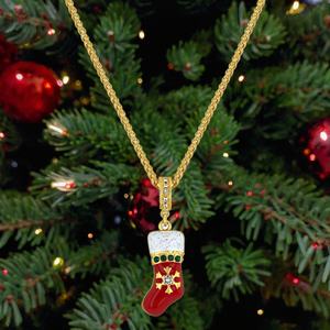 S925 Sterling Silver Fine Jewelry Christmas <b>Stocking</b> Candy Cane Reindeer Cute Enamel Pendant Necklace for <b>Women</b> Christmas Gift - Product Image 2